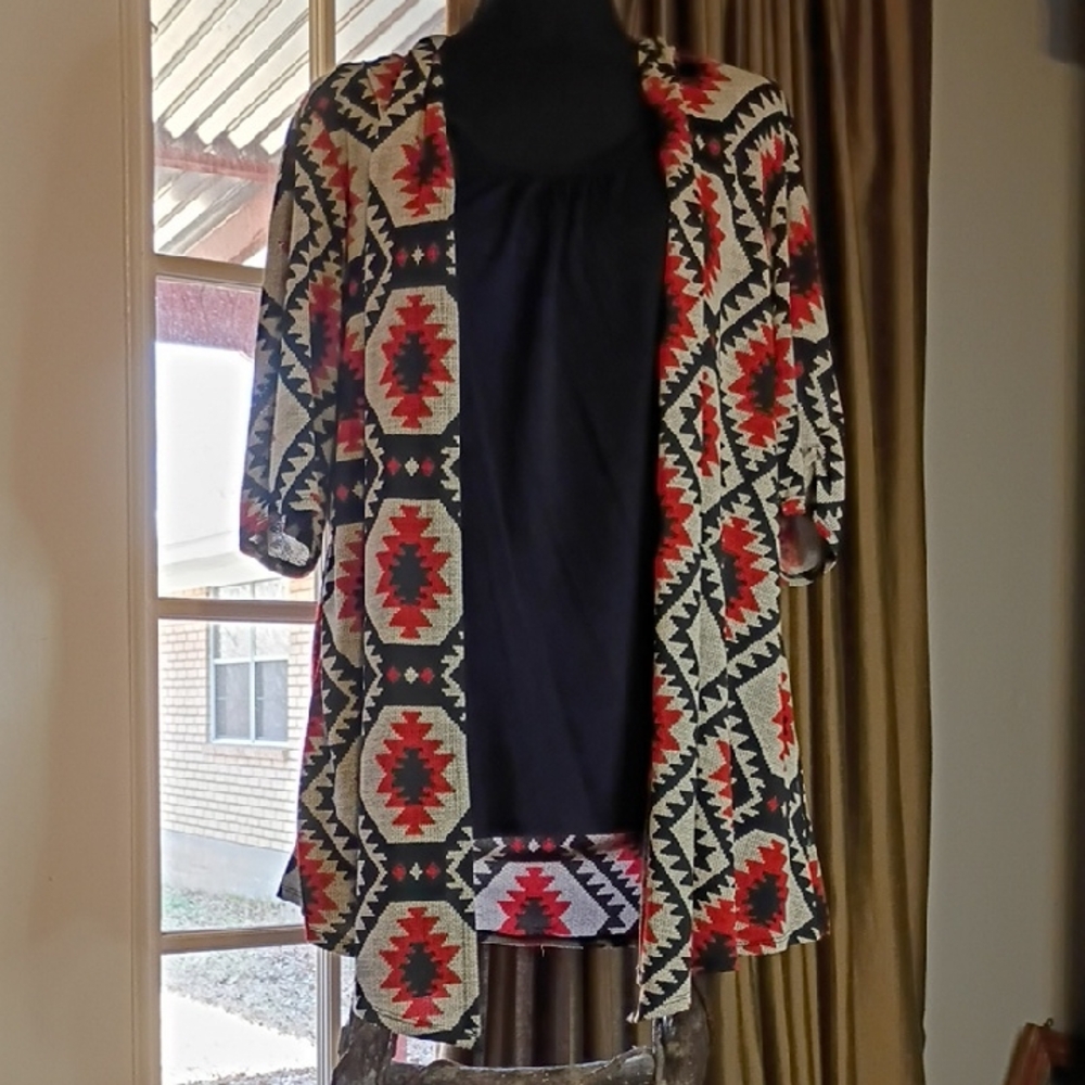 HeartSoul Red & Black Geometric Blouse pretending to be a Cardigan 🤣